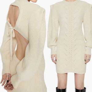 NWT REBECCA MINKOFF Daisy long sleeve sweater mini dress backless winter white S